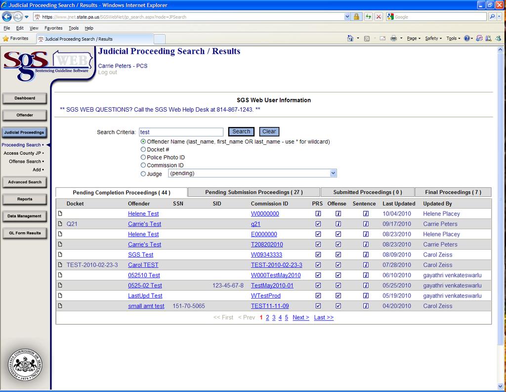 SGS Web - How to Create a Judicial Proceeding When the search returns a result, the judicial proceeding can be completed