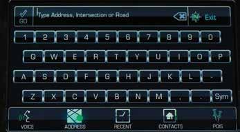 alphanumeric keypad to type an address, intersection, highway or freeway entrance ramp Recent press to enter a recently programmed or saved destination Contacts press to enter a contact from the