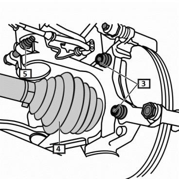 axle 5) Disconnect the lower ball joint from the control arm 6) Remove the speed sensor bracket and then remove the speed sensor Re-installation tightening torque: 8 Nm 7) Disconnect the cables from