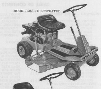 CONTENTS OF RIDING MOWER SECTION MODELS Models 9328, 93283, 9328ES, 9368, 9368E and 9368ES compact riders are propelled by a geared