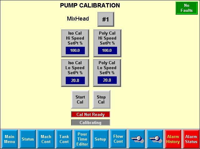 Component Identification Pump Calibration Screen This screen is accessible from the Flow Control screen but only if logged in as one of the Maintenance or Supervisor usernames and Variable Frequency