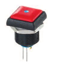 Sealed pushbutton switches - bushing Ø 16 mm - latching Square - illuminated OFF ON Four LED colours Tin plated LED terminals Gold plated contacts (4 or 7) See electrical specifications.