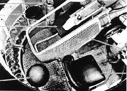 Picture 13: This is a good overall view of the turret basket, the image from one of the operator's manuals, showing the general layout of the turret interior including the recoil guard of the main
