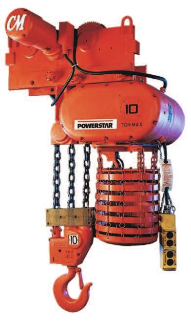 Powerstar electric chain hoist Designed specifically as an alternative to wire rope hoists for high speed lifting of loads from 2 to 20 tons in a space saving chain hoist.