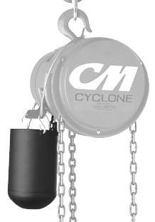 Cyclone Chain Containers Cyclone, Army type and low headroom trolley hoist optional metal chain containers Product code Rated Maximum Bucket Bucket Approximate Cyclone and Low headroom capacity*