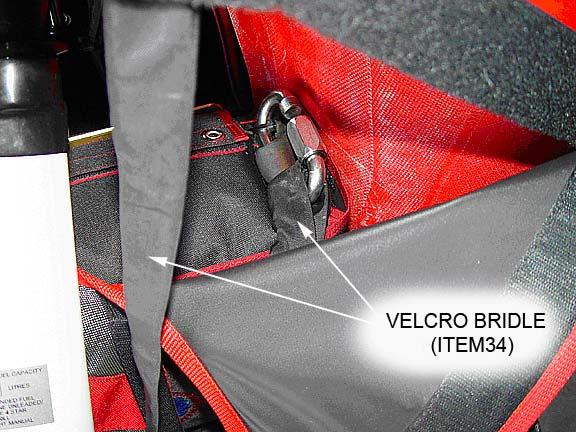 Bring another end of 144 Velcro Bridle through open egress flap from
