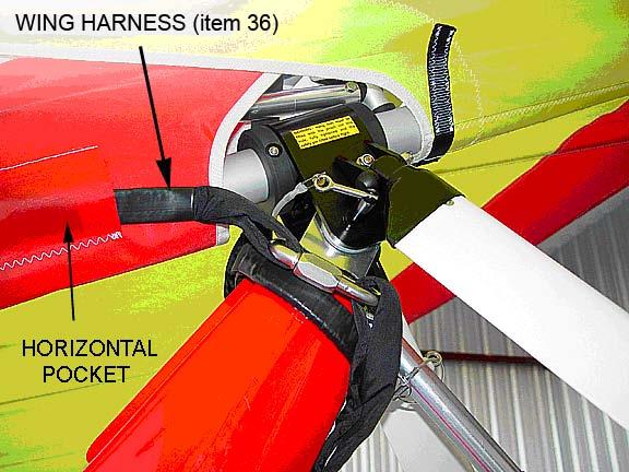 Insert the Harness through the horizontal wing keel pocket. BRS Doc.