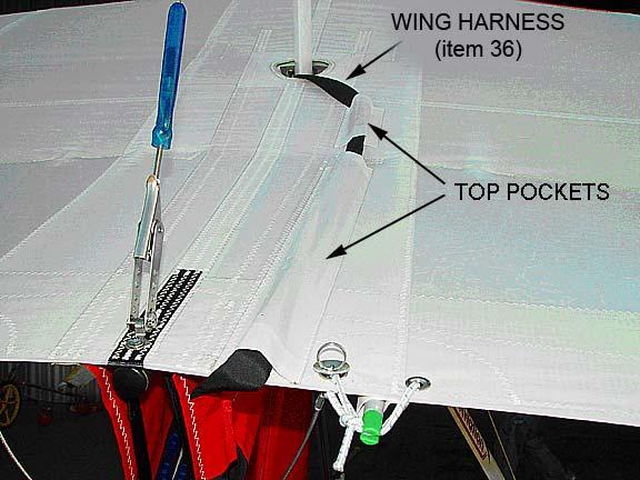 6 Slide Harness through two pockets on the top of the wing.