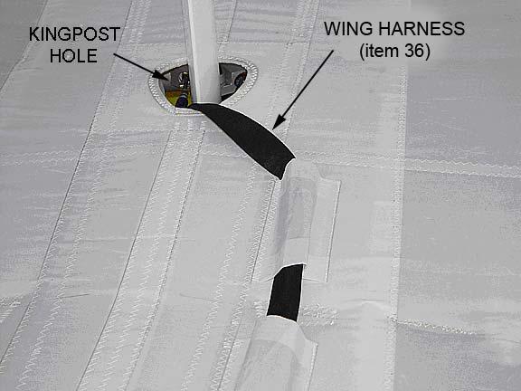 8.7 Slide Harness through the wing kingpost hole, down to the Link (item