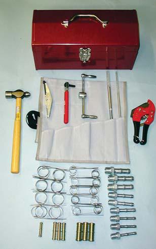 Steel tool box loaded with fittings, band clamps and the tools you need to install band clamps and