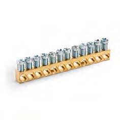 7 15 Connection bars for PE or N PE and N busbar, current capacity 63 A, with self-locking screws Connection mm² Number of contact positions Dimensions L x W x D 10 8 terminal points 52 x 9 x 6.