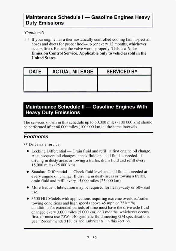 Maintenance Schedule I - Gasoline Engines Heavy Duty Emissions (Continued) L!