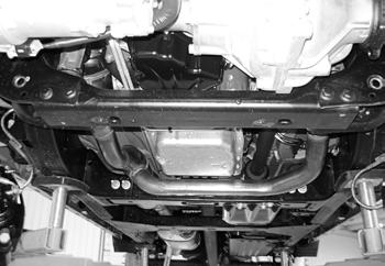 Remove the factory rear crossmember from the vehicle by removing the 4 bolts.