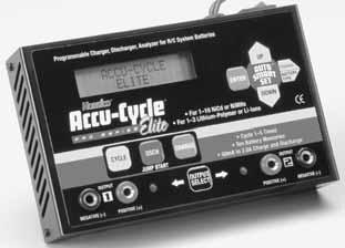 Programmable Charger, Discharger and Analyzer for R/C System Batteries INSTRUCTION MANUAL Thank you for purchasing the Accu-Cycle Elite battery conditioner from Hobbico!