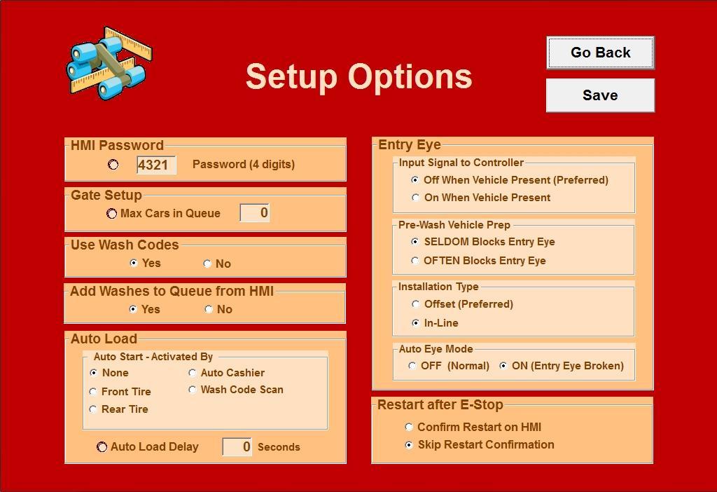 Setup Options Figure 9-2 HMI Password Allows the operator to enter Test Mode at the Touch Button Station to manually activate outputs for testing and diagnostics.