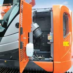 On the exterior of the ZAXIS 135US, the air conditioning condenser can be easily opened for cleaning the condenser and radiator.
