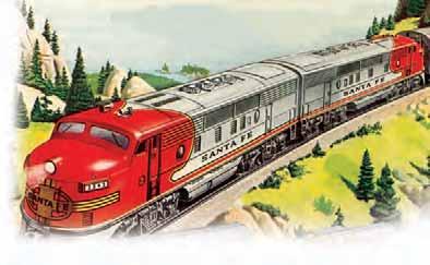 SANTA FE SUPER CHIEF Locomotive Features: 7 A-A length 27"; height 38 " 4 wheel trucks with