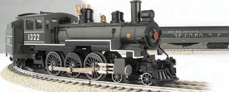 This set is ready to show off its distinctive color scheme and features a steam locomotive with die-cast boiler and chassis, two lighted passenger cars, snap-fit track with roadbed, and a powerful