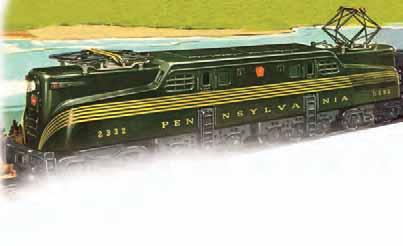 CLASSIC GG-1 AND MADISON SET Locomotive Features: length 14"; height 4" powered by dual can motors flywheel coasting action all metal gears electronic 6-amp reverse board True Blast II digital horn