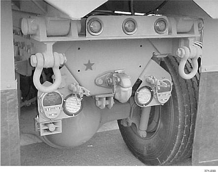 Remove cotter pin (6), engage latch (1), and lift lock (2) to open position. 3. Connect trailer to pintle hook (4). 4.