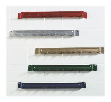 brushes to hang with bristles facing the wall Holds up to 10 hanging tools Mounting holes are 16" on center (mounting screws included) Available in 5 colors to support HACCP compliance 40735