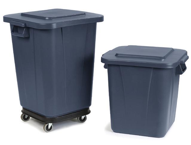WASTE CONTAINERS WASTE MANAGEMENT & MATERIAL HANDLING Square Bronco Heavy-duty construction with double-reinforced stress ribs; drag skids for durability Comfort Curve handles provide easier grip for