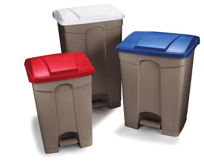 WASTE CONTAINERS WASTE MANAGEMENT & MATERIAL HANDLING Step-On Containers Hands free design minimizes contact with waste Color-coded lids to designate and segregate types of waste Chemical resistant