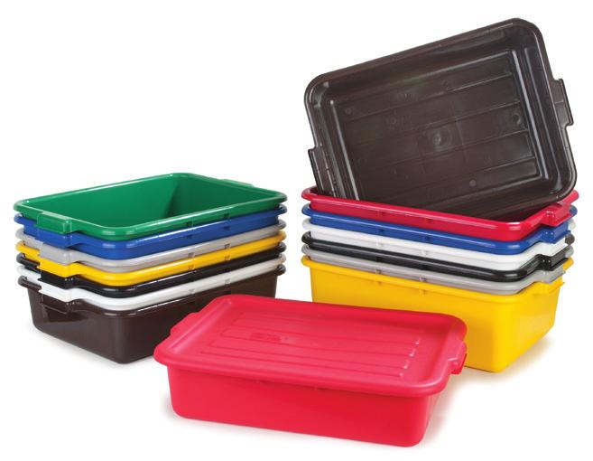 WASTE MANAGEMENT & MATERIAL HANDLING TOTE BOXES & ACCESSORIES Tote Boxes Unique reinforced rims reduce bending, bowing, and breaking Comfort Curve handles for a sure, comfortable grip Contour lid