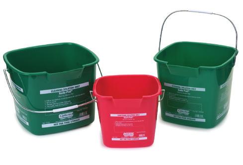 Square Steri- & Suds-Pail 3, 6 and 8 quart pails meet board of health & HACCP guidelines for dedicated containers Use Red Steri-Pails for sanitizing solutions, Green Suds-Pails for cleaning solutions
