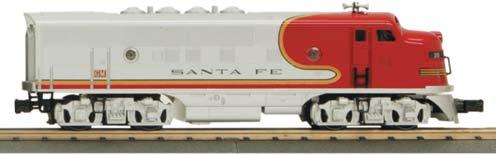 The scale sized Santa Fe F-3 diesel s classic warbonnet livery has been brightened up thanks to the chrome plated car body that houses the locomotive s powerful 2- motored chassis.
