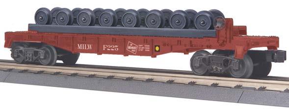 Flat Car with Wheel Set Flat Car with Bulkheads and Pipe Load RailKing Freight Pittsburgh &