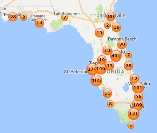 Florida EV Charging Stations All Public Charge Ports: 1,968 Total EVs in FL (6/30/17): 24,345 Growth in EVs