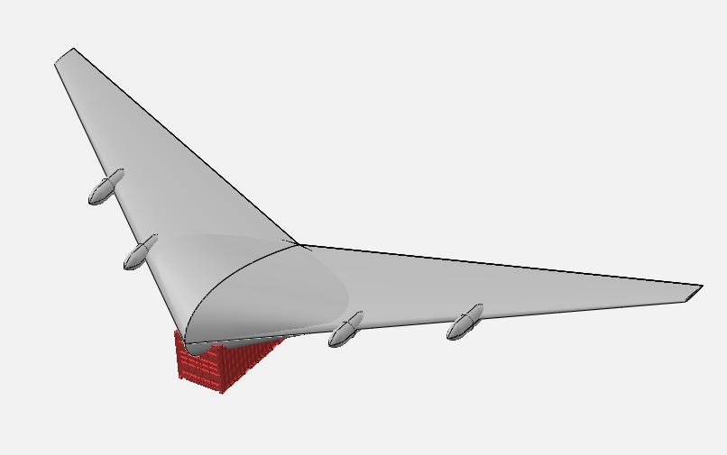 2.1 CONCEPT 1 Figure 1: Concept 1; a flying wing airplane. Concept 1 was a flying wing airplane and it was the runner-up in the final concept selection. The payload of Taj Pegasus is only one 20 ft.