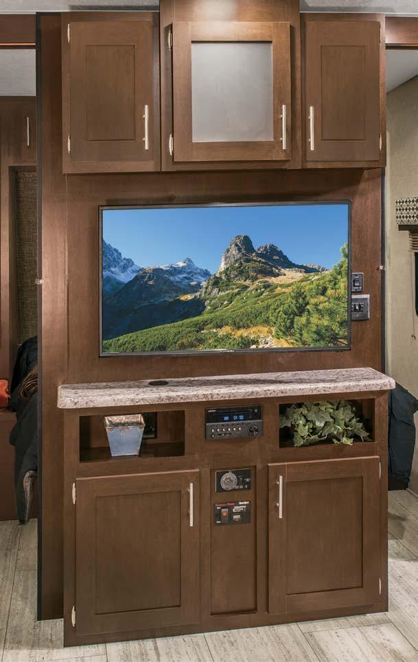 Shown with optional 39" TV, multimedia stereo with DVD, Bluetooth and NFC wireless connectivity are standard.