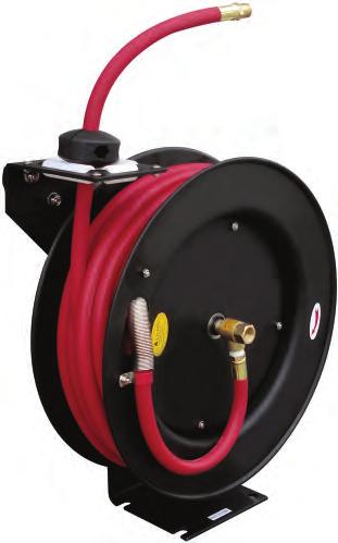 (25kg) Non-conductive hose Multi-position mounting arm allows for fl oor, wall, or ceiling mounting HOSE REELS Capacity: Diameter: Width: Height: Air Inlet: Air Outlet: Hose Outlet: 3688 3689 3/8" x