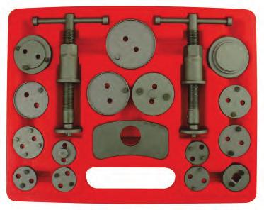 Disc Brake Pad & Caliper Service Tool Kit Magnetic socket adapter Includes 8 adapters for brake assembly For rotating pistons back into caliper to provide clearance for new pads Prevents damage to