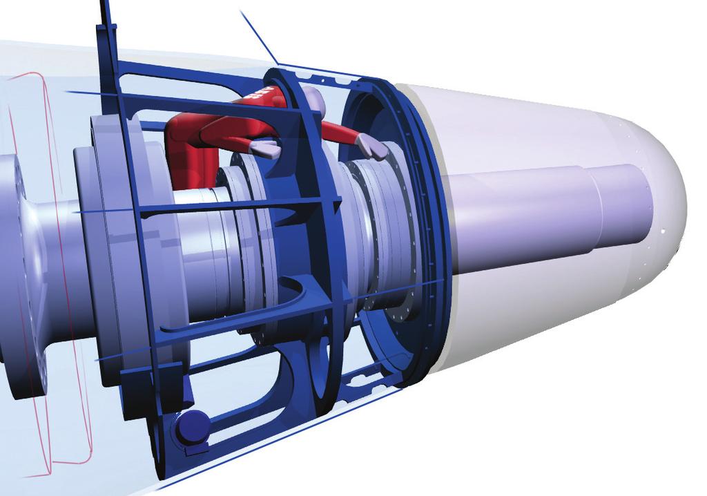 Figure 2-7 Shaft water seal exchange (work in port) through the Interspace A hydraulic disc brake is provided for holding the propeller shaft during maintenance.