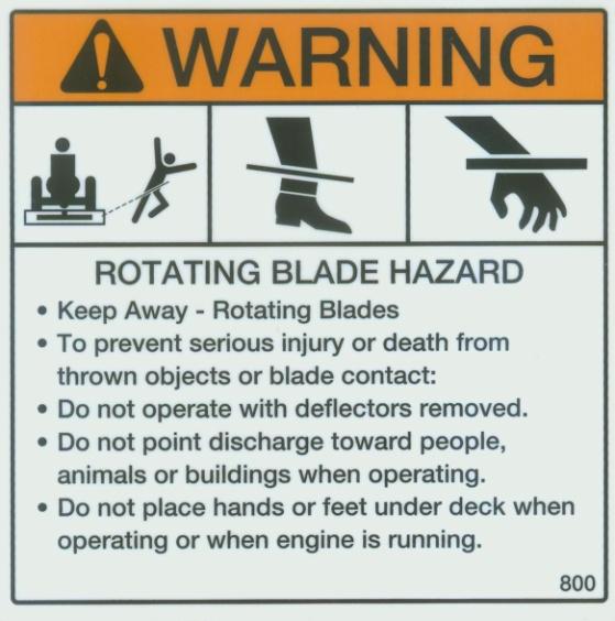 Safety SW800: Mower blades are very aggressive. NEVER operate when there is anything in front of the mower.