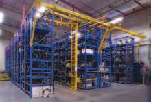 Based on a system of removable, adjustable pallets (instead of fixed shelves) and a captive lifting and handling device (mast and bridge), the STAK System helps maximize storage density by minimizing
