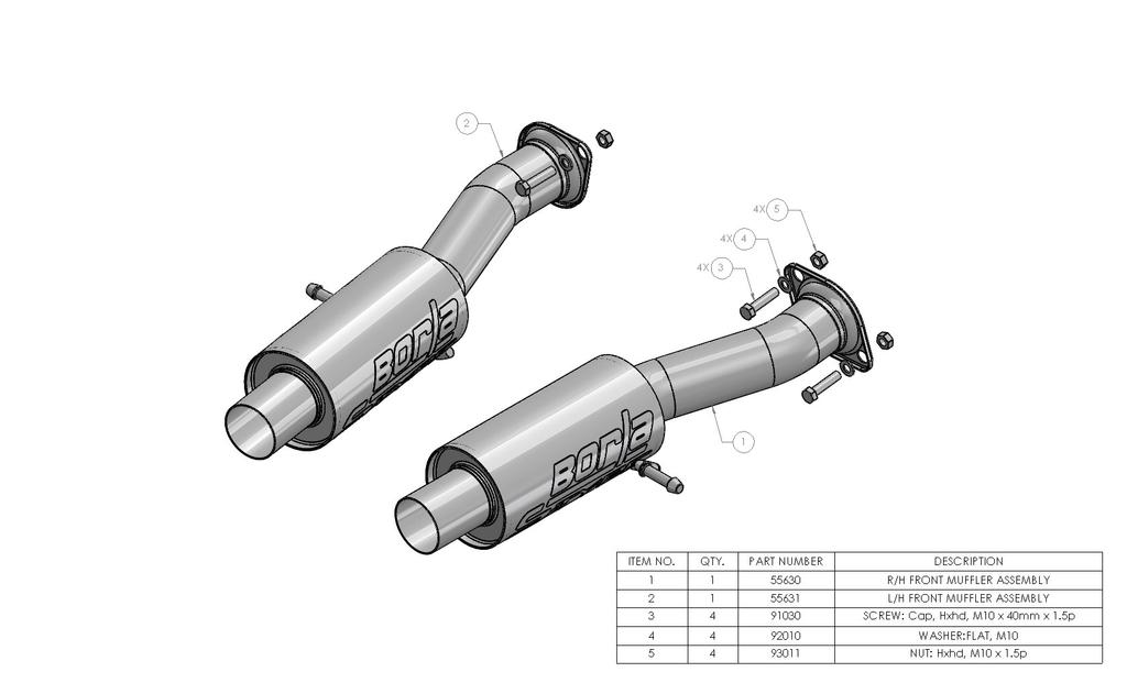 60634 Borla Performance Front Muffler Sections (PN s-60634, 60635) are designed to replace Front Mufflers of Borla Cat- Back Exhaust Systems 140632 & 140633