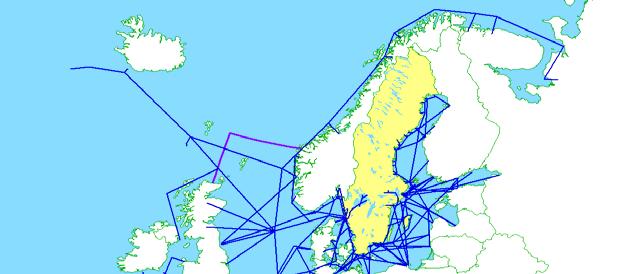 Figure 4: Maritime transport network in the freight model Source: Swedish National Road and Transport Research Institute Costs for maritime transport are divided between link costs (costs during the