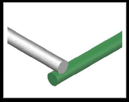 Figure 62: Dimensions for rectangle Figure 63: 115cm round bar (grey) on top of 70cm round bar (green) (left) 3D view of rectangle (right) 6.2.2. Weld two more 70cm pieces of round bar 40cm from each side of the rectangle.