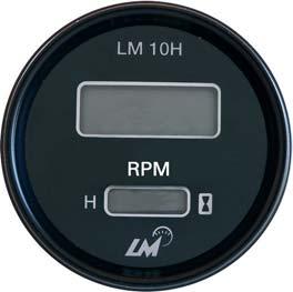 Digital tacho-hourmeter Type LM 10H. 12 or 24V Inhibated hourmeter with frequency signal input P/N 30.3056 Digital tachometers Type LM10 P/N 30.1875 Digital speedometers Type LM 10 DE P/N 30.