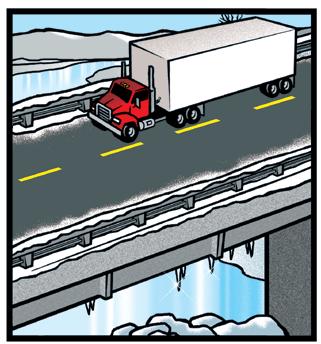 Winter driving When driving in winter, keep in mind that bridges and overpasses can be especially dangerous when the temperature is near the freezing point or when it is extremely cold.