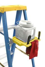 Pail Shelf A pail shelf attaches to an existing shelf to provide relatively stable locations for tools and pails