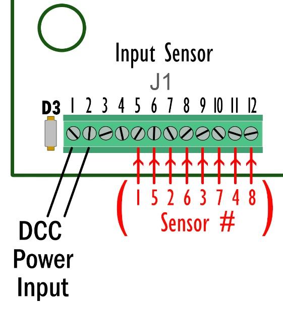 c) Connect the Sensor 5 color wire to J1-6. 8) Repeat this for the remaining three groups (or individual) sensors.