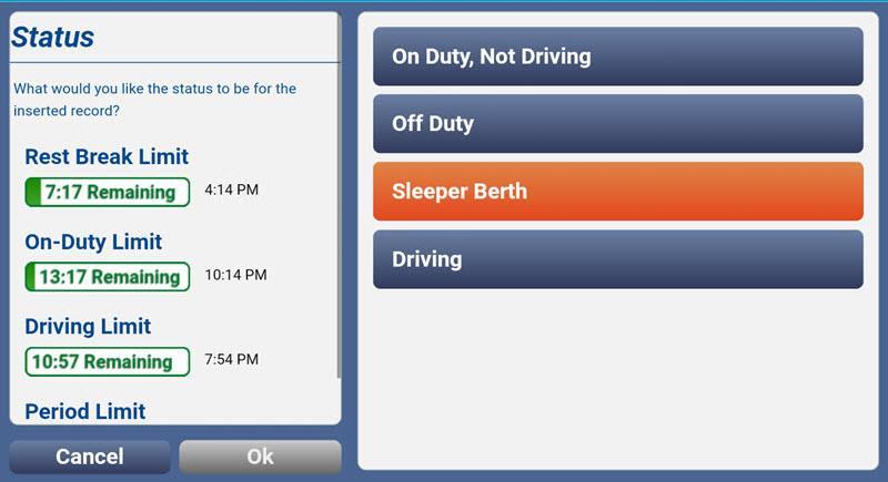 Sleeper Berth You will need to tap on Sleeper Berth manually when you need to use this status