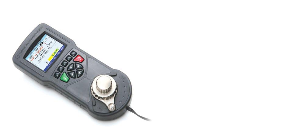 Remote Jog Handle The patented Haas color remote jog handle has a 7 cm color display, an 11-button keypad, a triple-knob motion-control system, and a built-in LED inspection light.