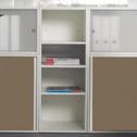 71 cm require the fitting of an optional decorative top Cupboards H. 113. cm fitted with 2 shelves on either side of a vertical partition Cupboards H. 113. cm offer seated line-of-sight privacy Modules H.