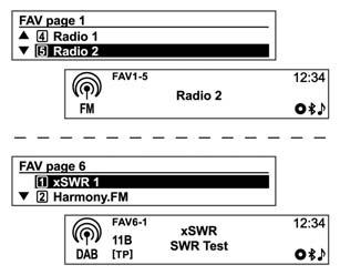 7-16 Infotainment System. It is possible to set-up the number of the Favourites pages being used in "Settings Radio settings Radio favourites (Max. number of favourite pages)".